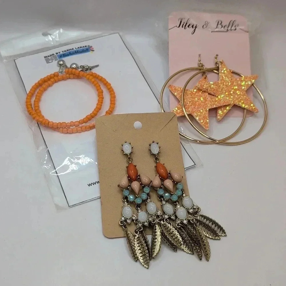 Bundle of three orange earrings - 2 NWT Earrings Bold & Beautiful Dangle acrylic